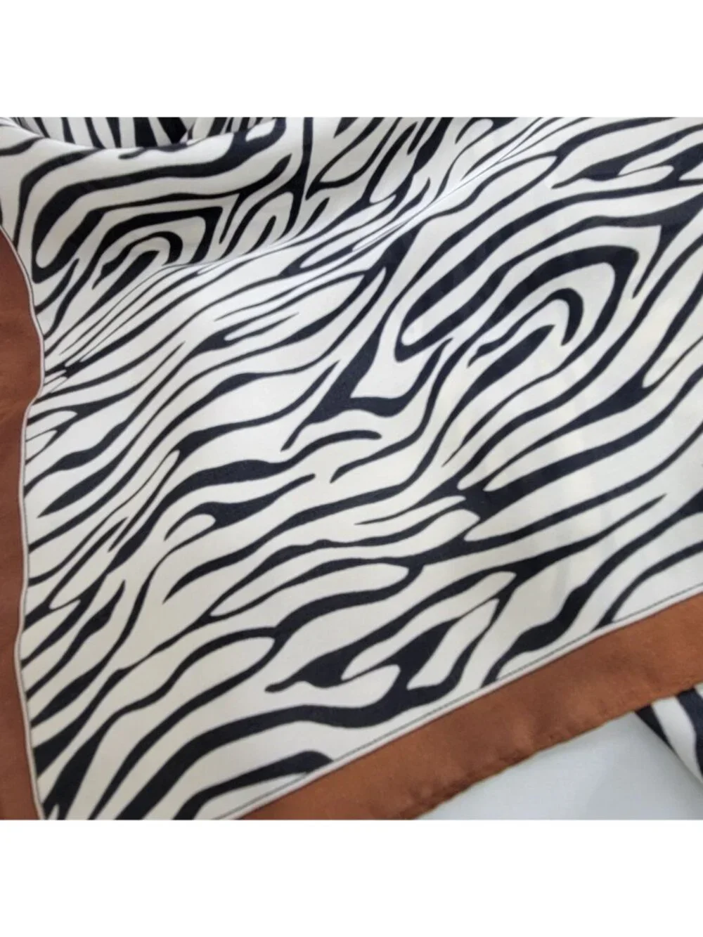 ✨New Elegant Bandana Square Scarf Silky Satin Soft Animal Print Zebra Brown Wrap